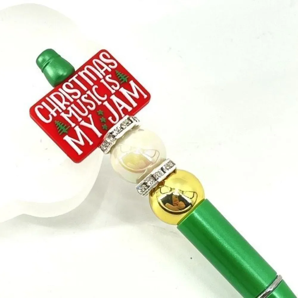 Christmas tree handmade pen NEW beads rhinestone bling red white green silver